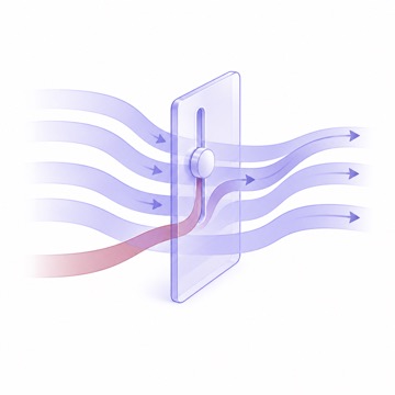 A selective gate redirects one risky branch while allowing other paths to continue.